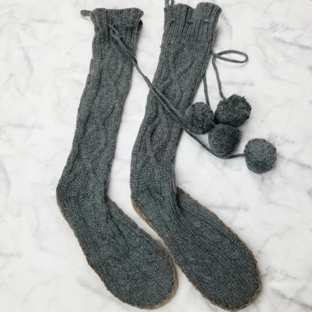 PINK sweater booties grey cable knit